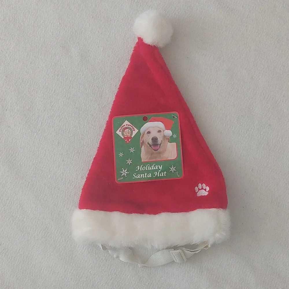 PLUSH PUPPIES Holiday Santa Dog Hat NWT